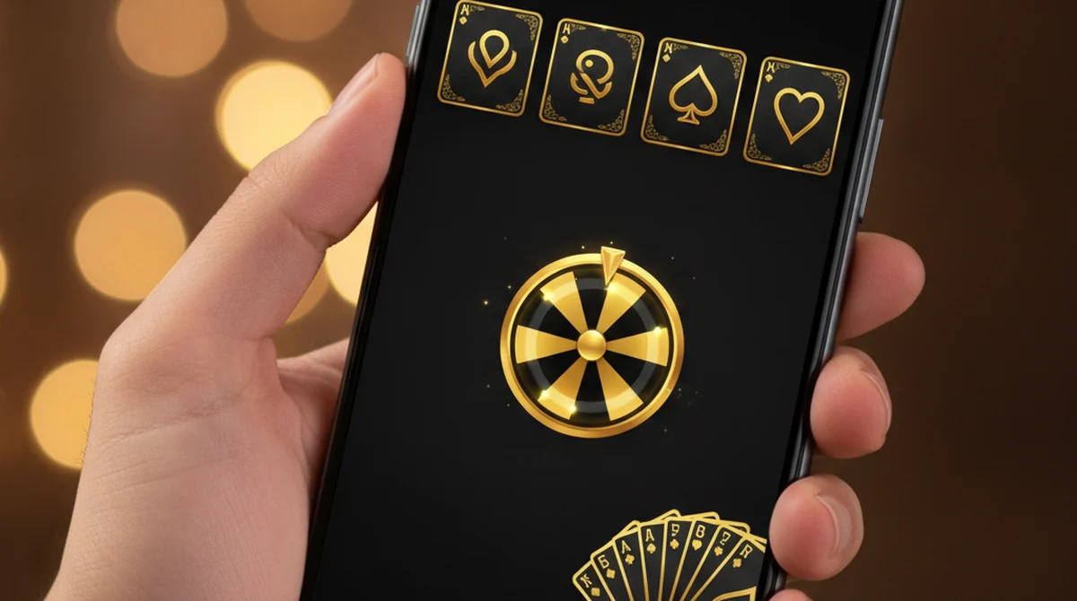 A smartphone showing a Boss Rummy style black-and-gold premium lobby with rummy and spin games.