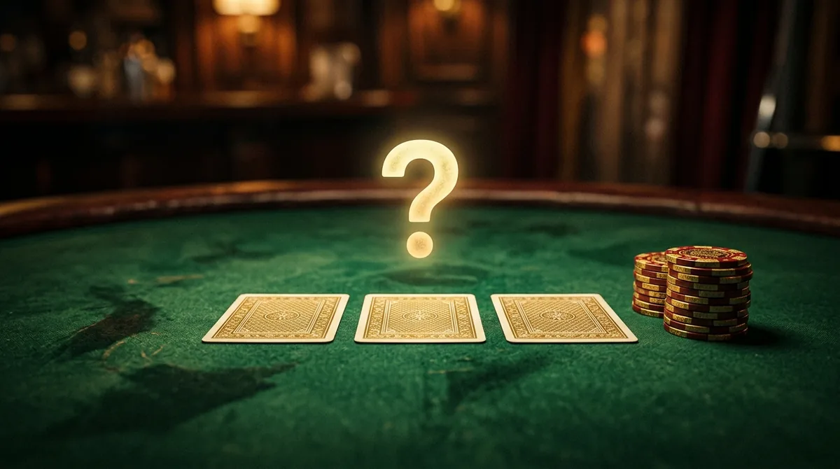 A Teen Patti table with three cards and gold chips, illustrating ways to earn real money playing Teen Patti.