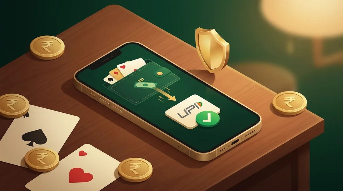 A smartphone showing a teen patti and rummy app account screen, illustrating that genuine support is handled inside the app, not via a public customer care number.